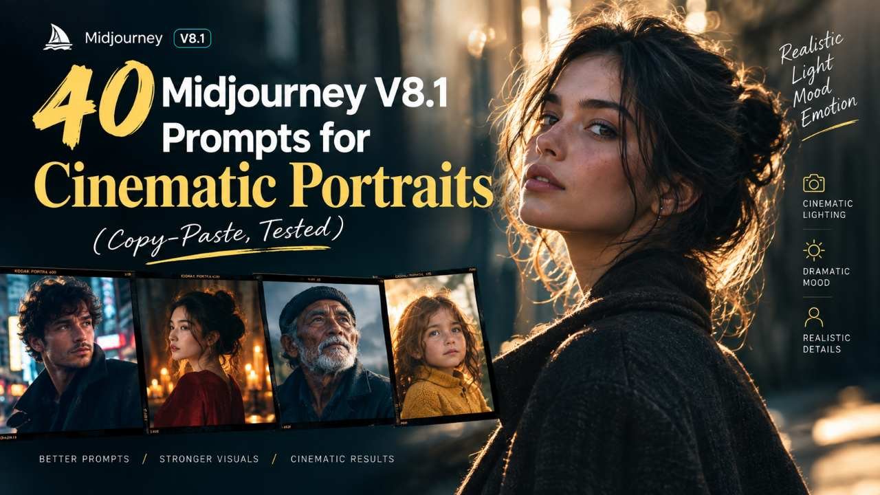 40 Midjourney V8.1 Prompts for Cinematic Portraits (Copy-Paste, Tested)