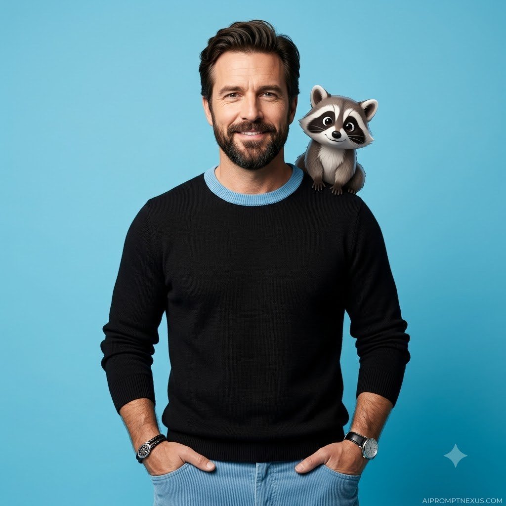 Real Man, Cartoon Companion — Hyper-Realistic Mixed-Media Portrait