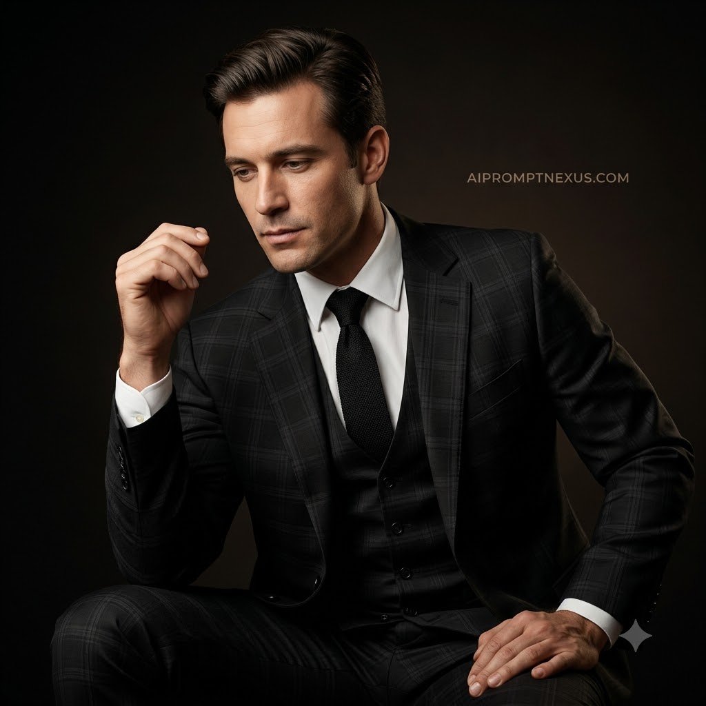 Quiet Prestige — Black Three-Piece Suit Luxury Editorial Portrait