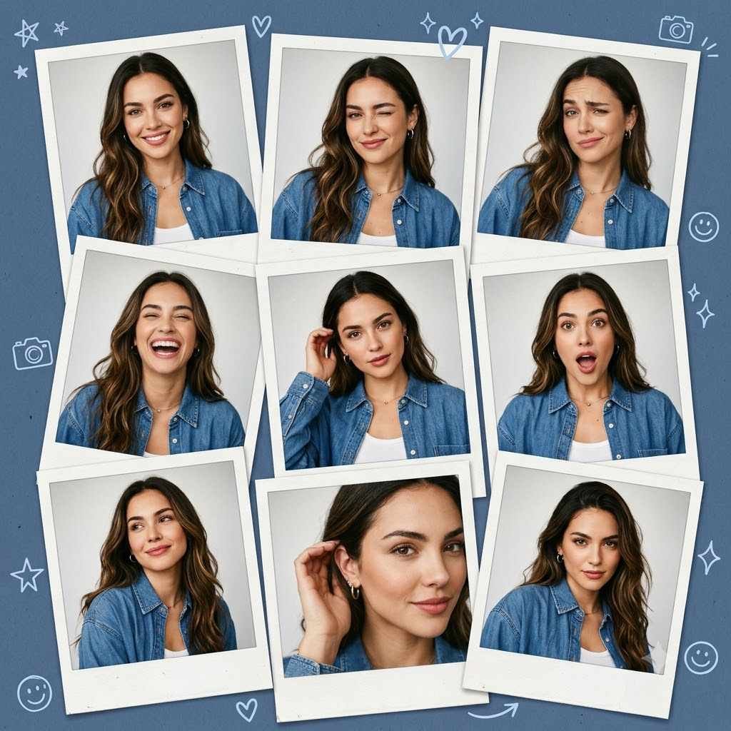 Nano Banana Prompt – Denim Blue “9 Moods” Fashion Collage