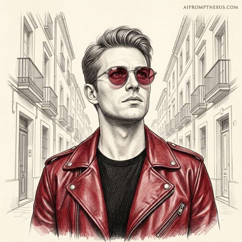 Crimson Sketch — Vintage European Fashion Pencil Portrait