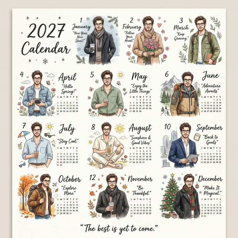 Nano Banana Prompt – 2027 Illustrated Men’s Lifestyle Calendar
