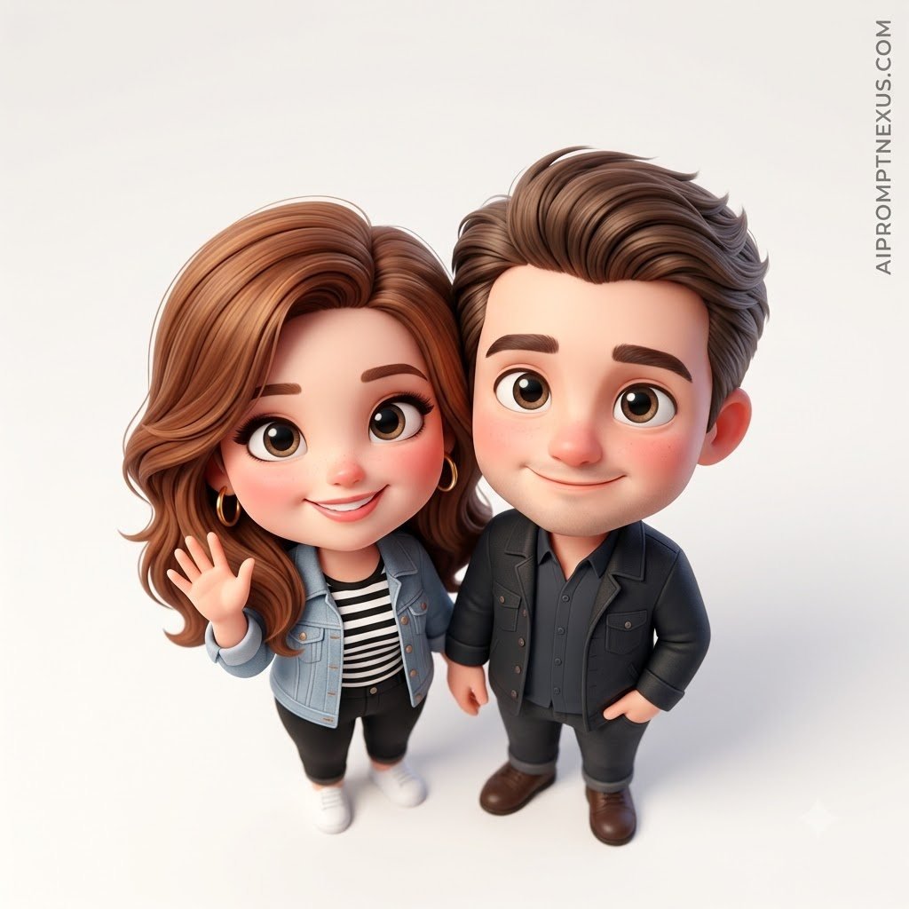 Cute Top-View Chibi Couple – Premium 3D Pixar Style Portrait