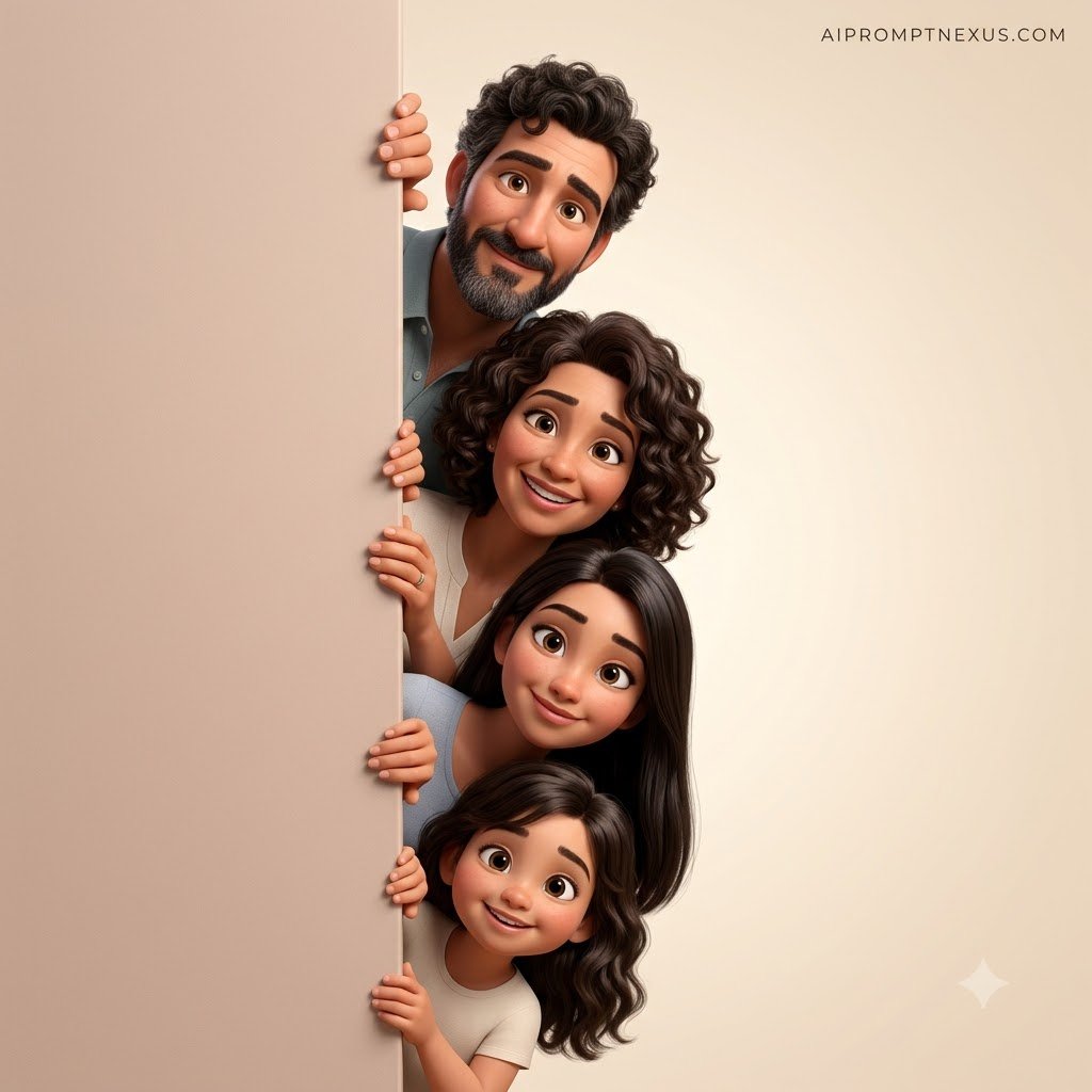 Playful Family Peek-a-Boo | Luxury 3D Animated Portrait