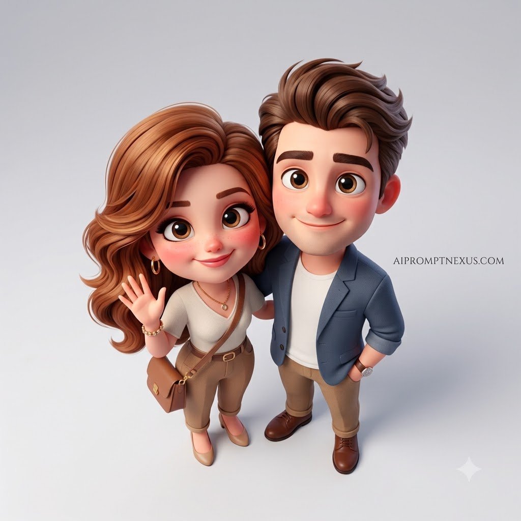 Adorable Top-View Chibi Couple Portrait | Premium 3D Animated Love Art