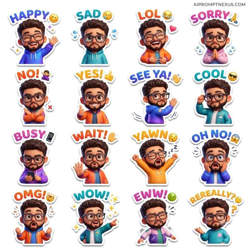 Personalized 3D Chibi WhatsApp Sticker Pack | 16 Premium Animated Expression Stickers