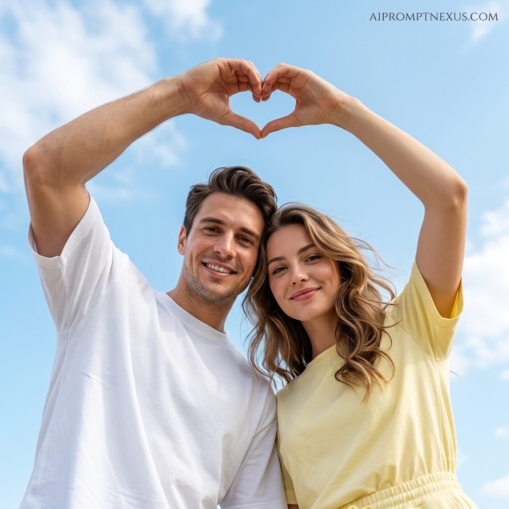 Romantic Low Angle Couple Sky Portrait | Aesthetic Lifestyle Photography Prompt