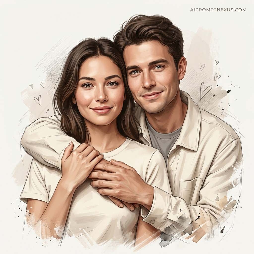Forever Close | Romantic Semi-Realistic Couple Portrait Art