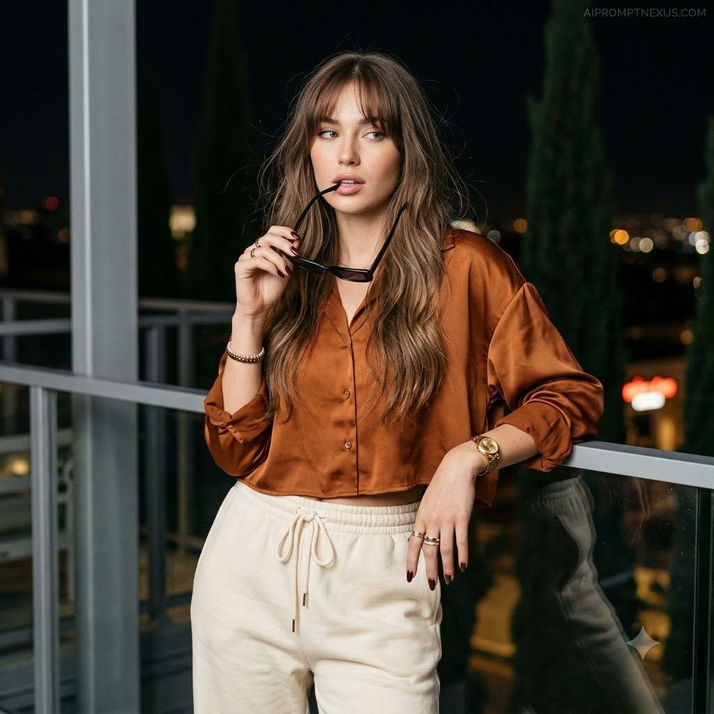 Midnight Rooftop Muse | Luxury Night Fashion Editorial Portrait