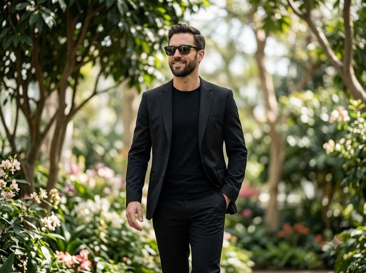 Luxury Black Suit Gentleman AI Photo Prompt | Cinematic Men's Fashion Portrait