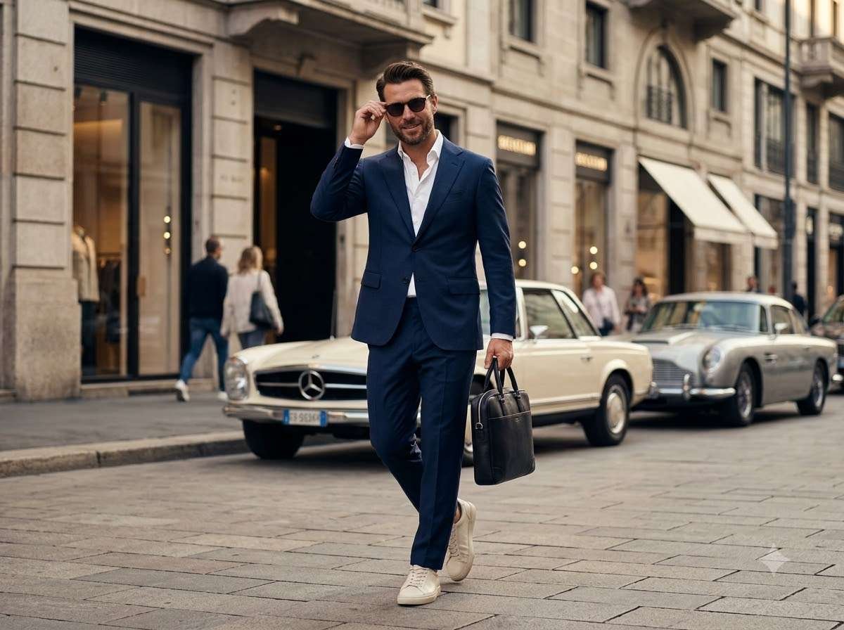 Luxury Businessman Street Style AI Photo Prompt | Cinematic Gentleman Fashion Portrait