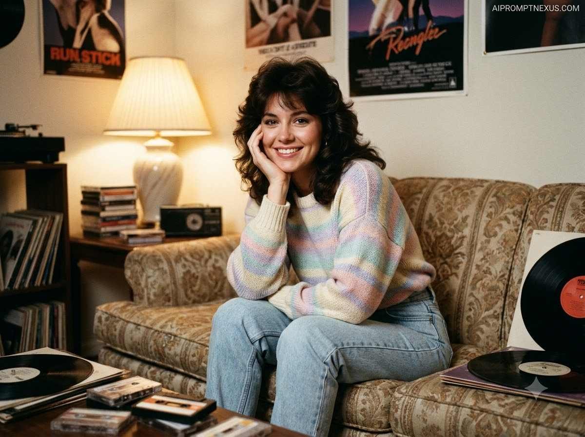 Retro 1980s Dream Girl Portrait | Vintage Nostalgia AI Photography Prompt