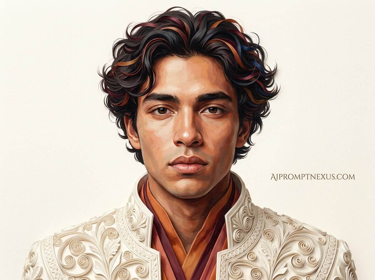 Artisan Filigree Portrait AI Prompt | Handcrafted Luxury Fashion Illustration