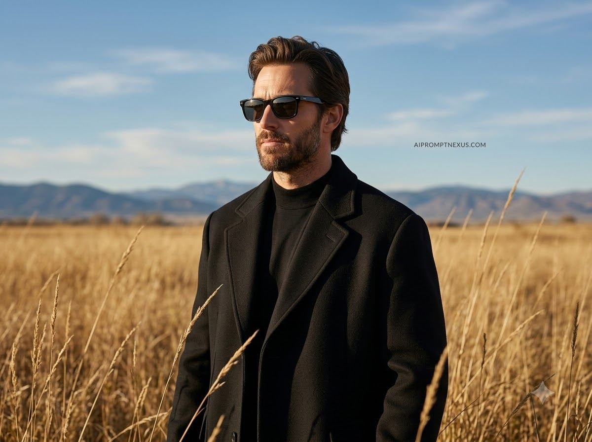 Wildland Noir — Luxury Black Coat Mountain Portrait