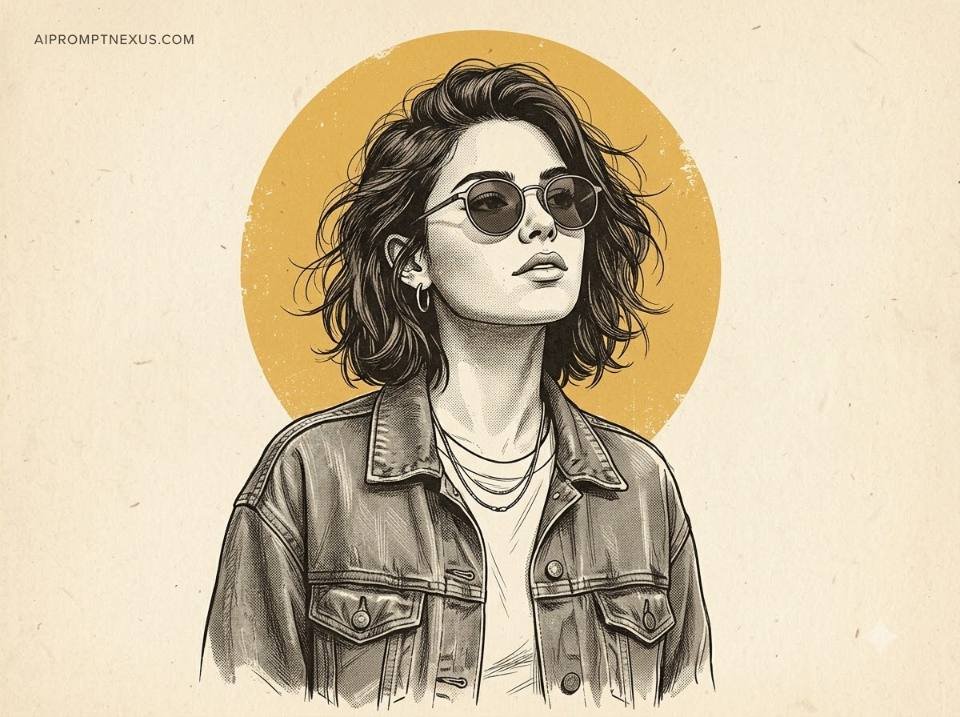 Retro Sun Muse — Vintage Halftone Denim Girl Poster
